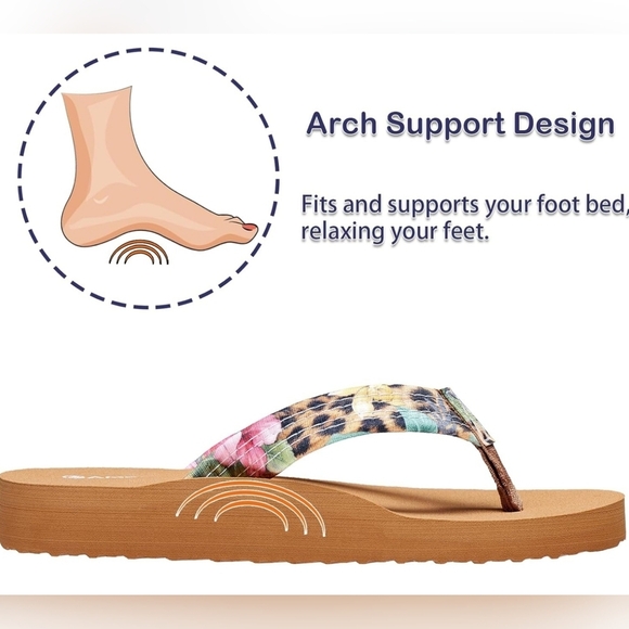 Ampeo Womens Comfy Yellow Leopard Flip Flop Thong Sandals Arch Support Cushioned - Picture 6 of 10
